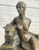Aldo Vitaleh Nude Woman Sitting Next to a Panther Bronze Sculpture
