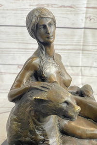 Aldo Vitaleh Nude Woman Sitting Next to a Panther Bronze Sculpture