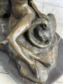 Aldo Vitaleh Nude Woman Sitting Next to a Panther Bronze Sculpture