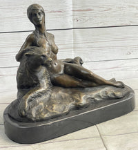 Aldo Vitaleh Nude Woman Sitting Next to a Panther Bronze Sculpture