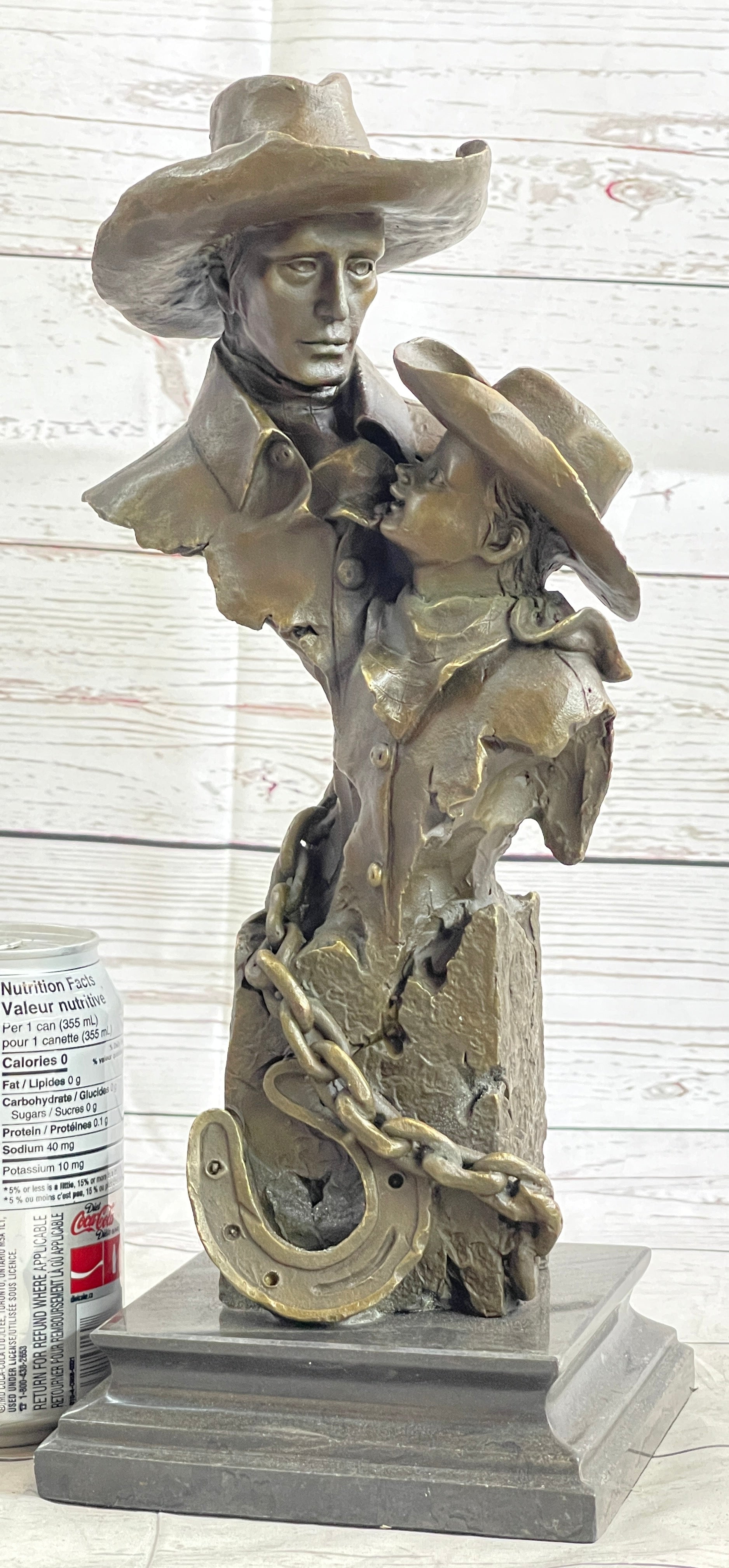 Just Like Papa Western Cowboy and Son Bronze Bust 13" x 6"
