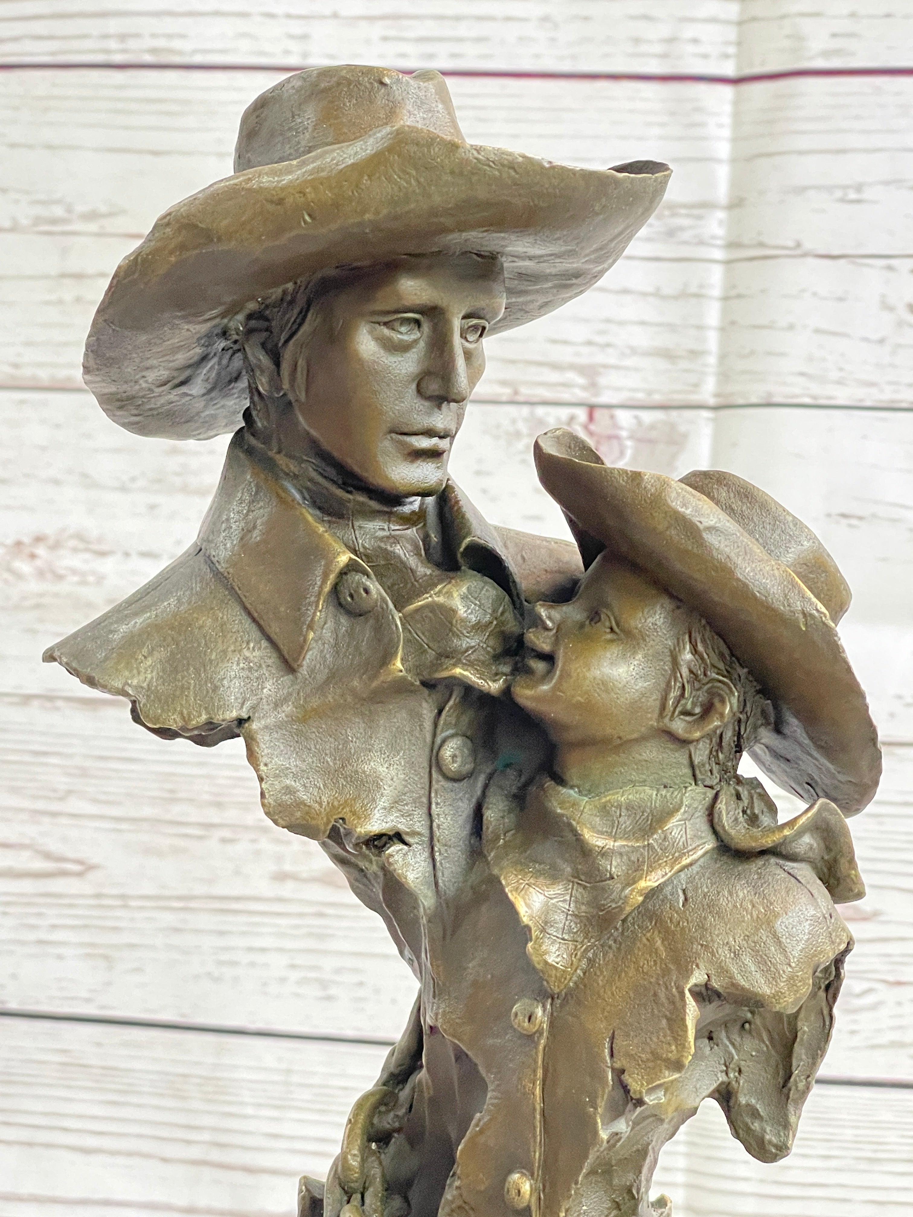 Just Like Papa Western Cowboy and Son Bronze Bust 13" x 6"