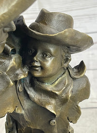 Just Like Papa Western Cowboy and Son Bronze Bust 13" x 6"