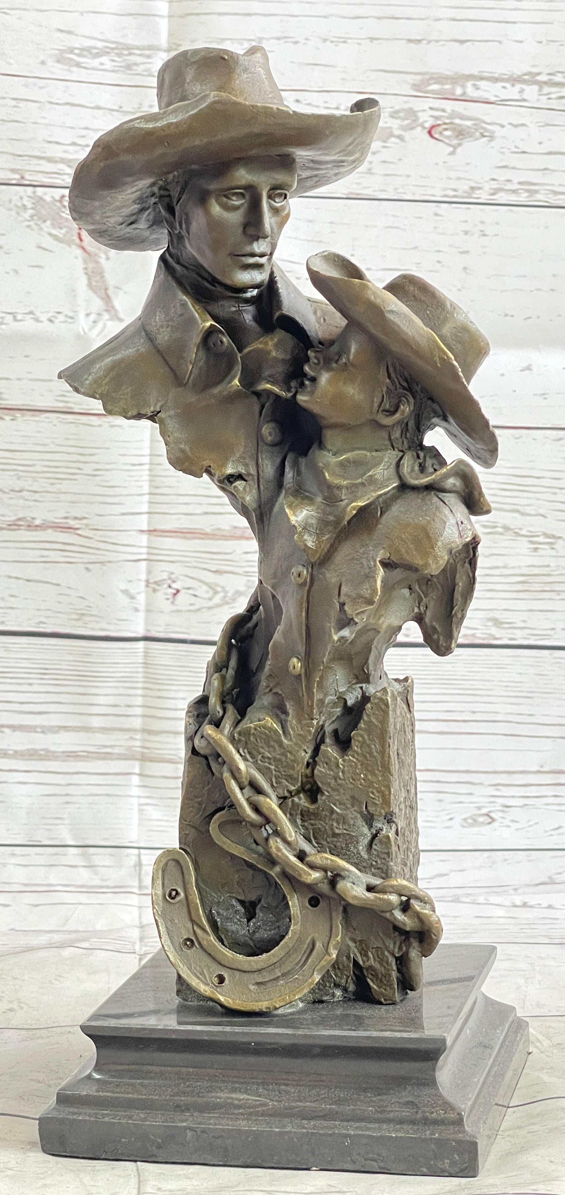 Just Like Papa Western Cowboy and Son Bronze Bust 13" x 6"