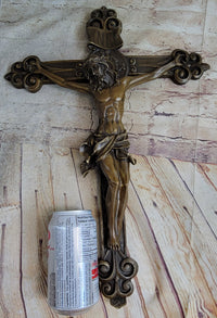 Wall Mount Bronze Crucifix Sculpture Jesus on Cross 20" x 14"