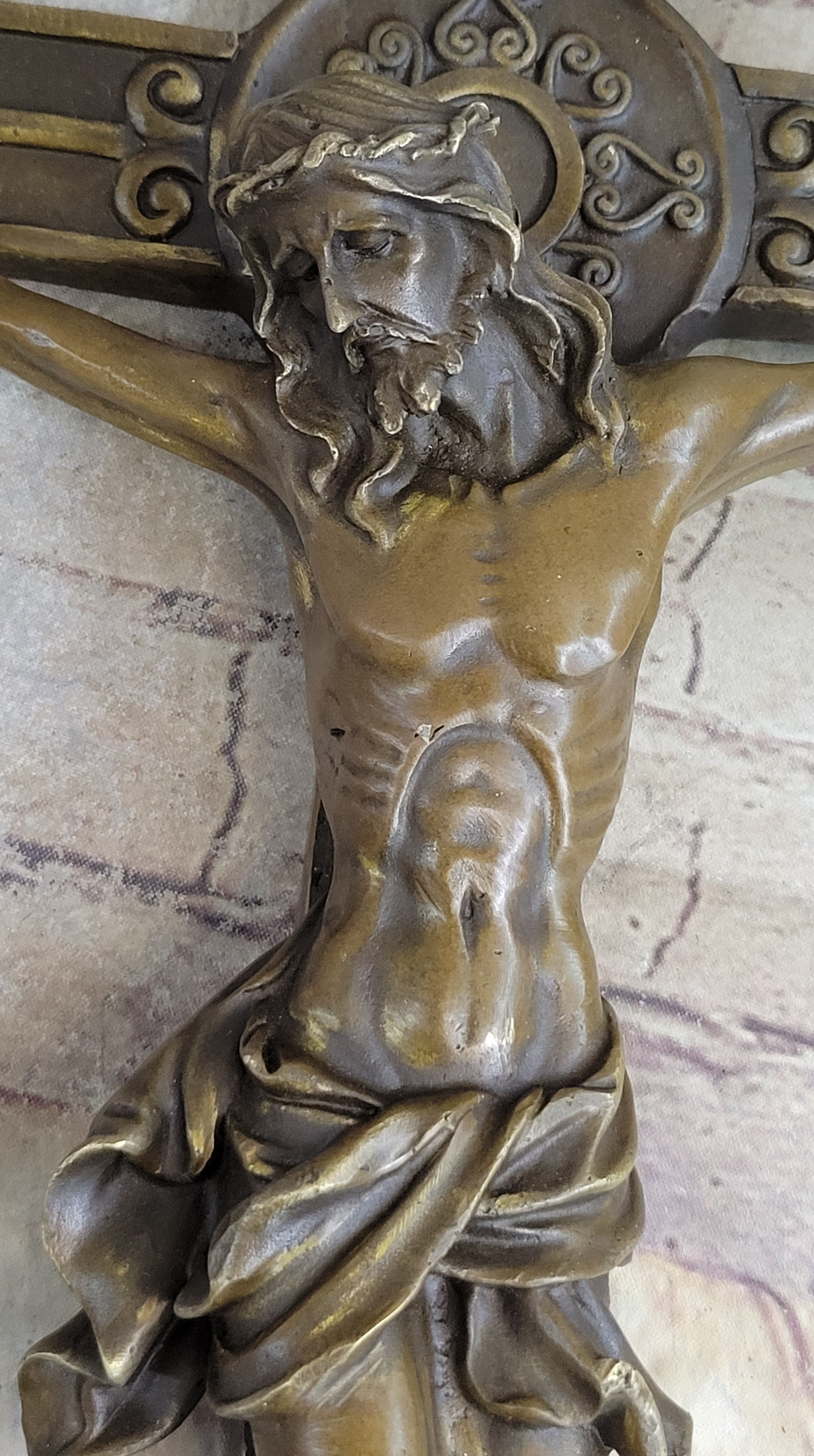 Wall Mount Bronze Crucifix Sculpture Jesus on Cross 20" x 14"