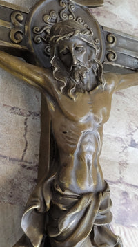 Wall Mount Bronze Crucifix Sculpture Jesus on Cross 20" x 14"
