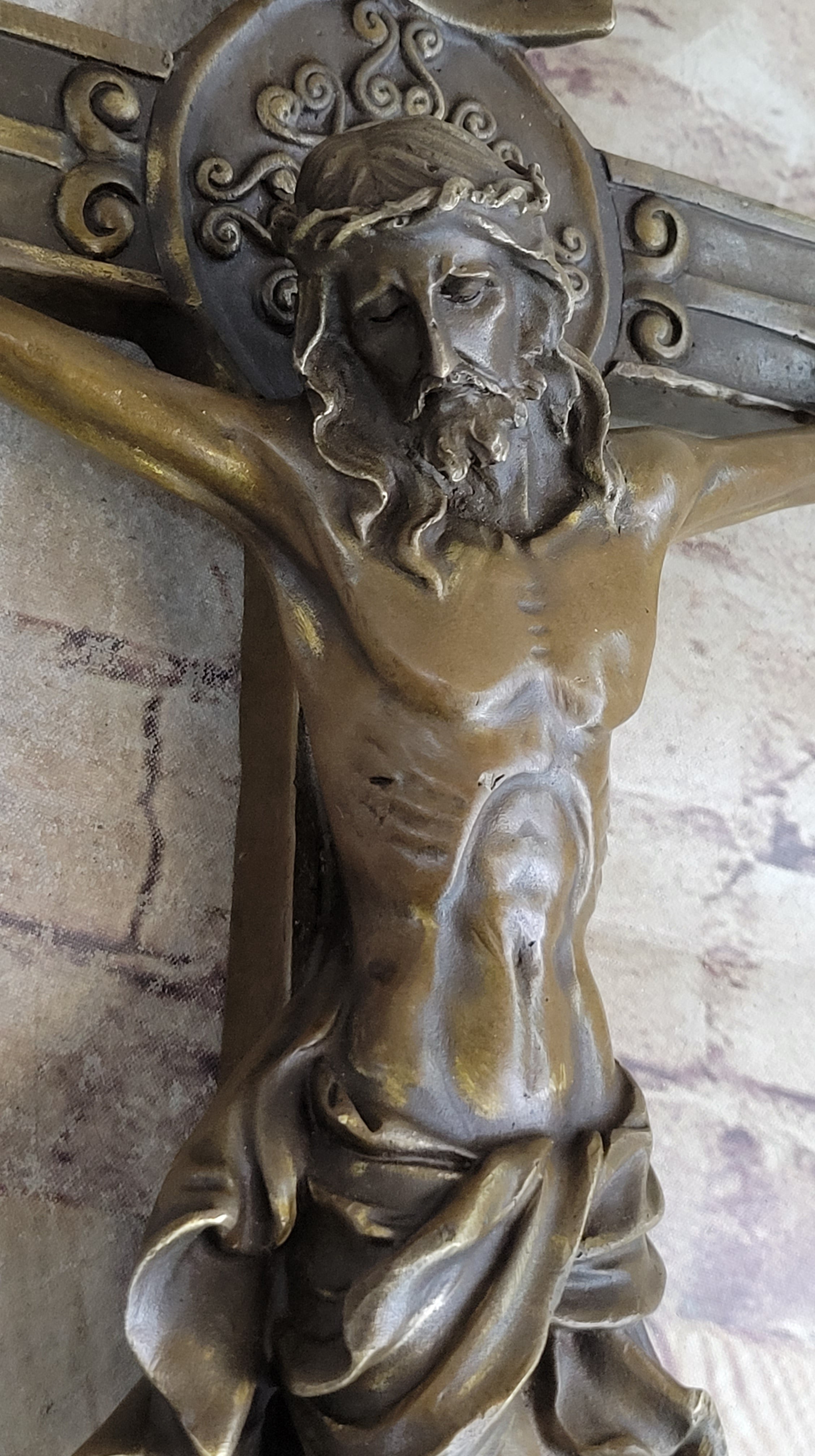 Wall Mount Bronze Crucifix Sculpture Jesus on Cross 20" x 14"
