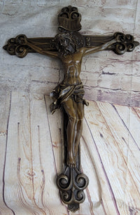 Wall Mount Bronze Crucifix Sculpture Jesus on Cross 20" x 14"