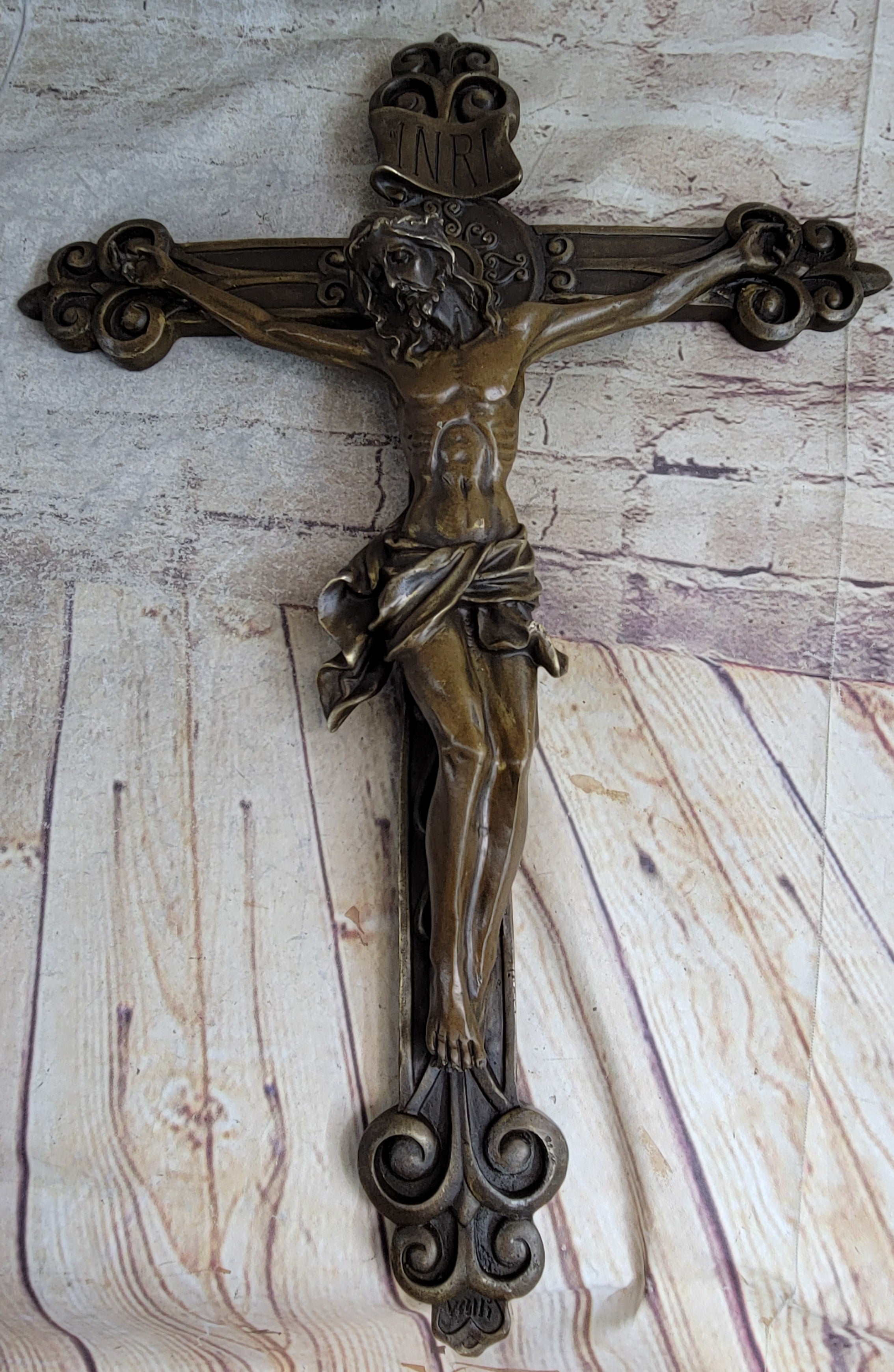 Wall Mount Bronze Crucifix Sculpture Jesus on Cross 20" x 14"