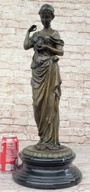 Beautiful Girl Holding Bird Dove Bronze Metal Sculpture Art