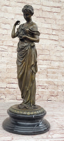 Beautiful Girl Holding Bird Dove Bronze Metal Sculpture Art