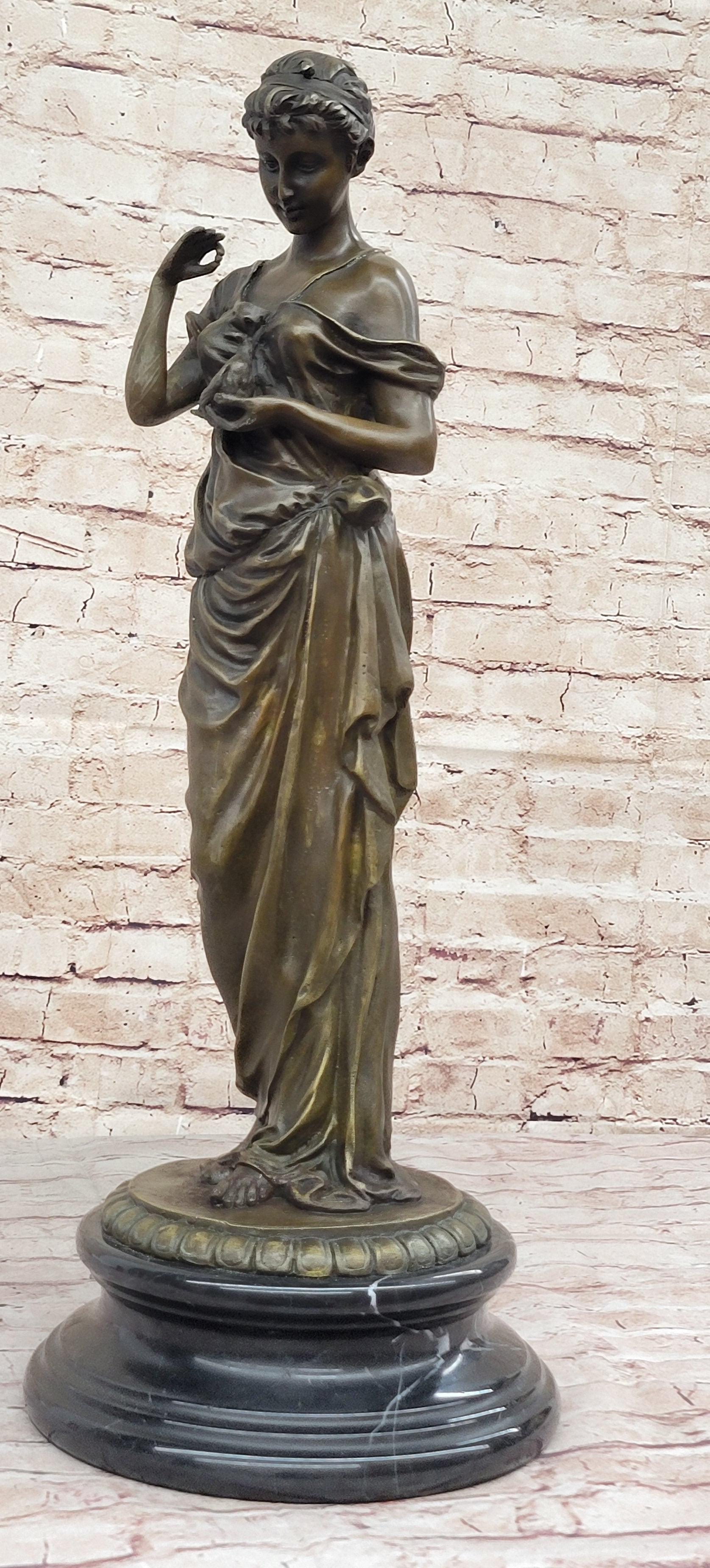 Beautiful Girl Holding Bird Dove Bronze Metal Sculpture Art