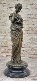 Beautiful Girl Holding Bird Dove Bronze Metal Sculpture Art