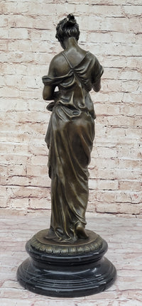 Beautiful Girl Holding Bird Dove Bronze Metal Sculpture Art