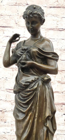 Beautiful Girl Holding Bird Dove Bronze Metal Sculpture Art