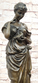 Beautiful Girl Holding Bird Dove Bronze Metal Sculpture Art