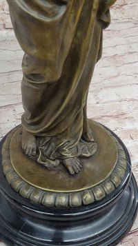Beautiful Girl Holding Bird Dove Bronze Metal Sculpture Art