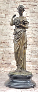 Beautiful Girl Holding Bird Dove Bronze Metal Sculpture Art
