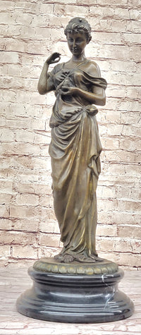 Beautiful Girl Holding Bird Dove Bronze Metal Sculpture Art