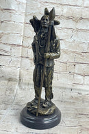Native American Warrior and Eagle Sculpture M. Lopez Bronze