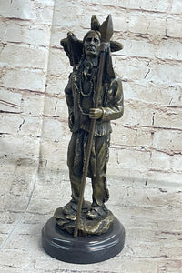 Native American Warrior and Eagle Sculpture M. Lopez Bronze