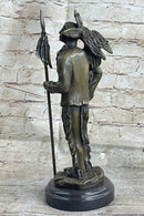 Native American Warrior and Eagle Sculpture M. Lopez Bronze