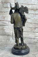 Native American Warrior and Eagle Sculpture M. Lopez Bronze