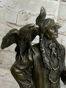 Native American Warrior and Eagle Sculpture M. Lopez Bronze