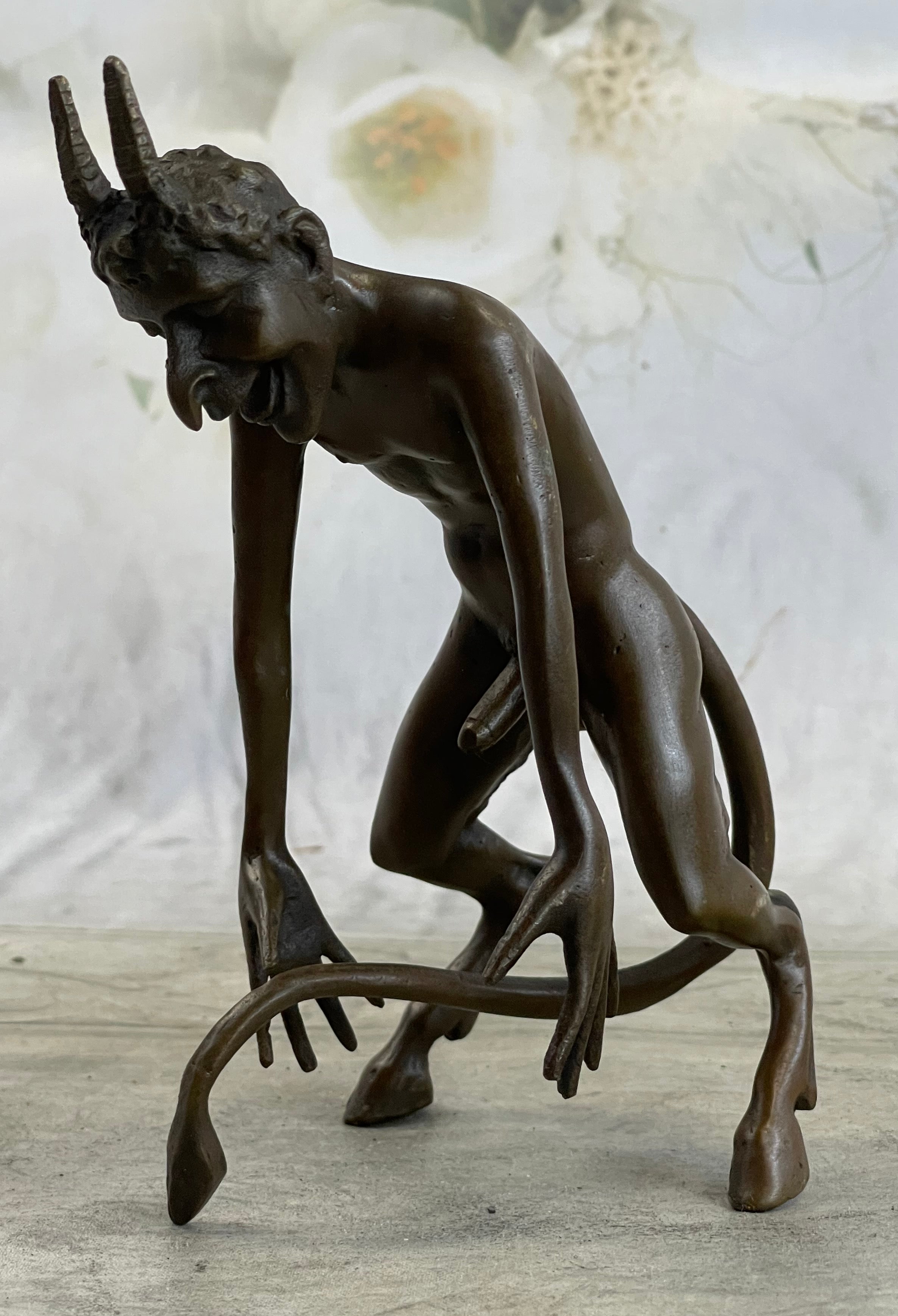 Horned Satyr Demon Devil Erect Penis Bronze 6" x 5"
