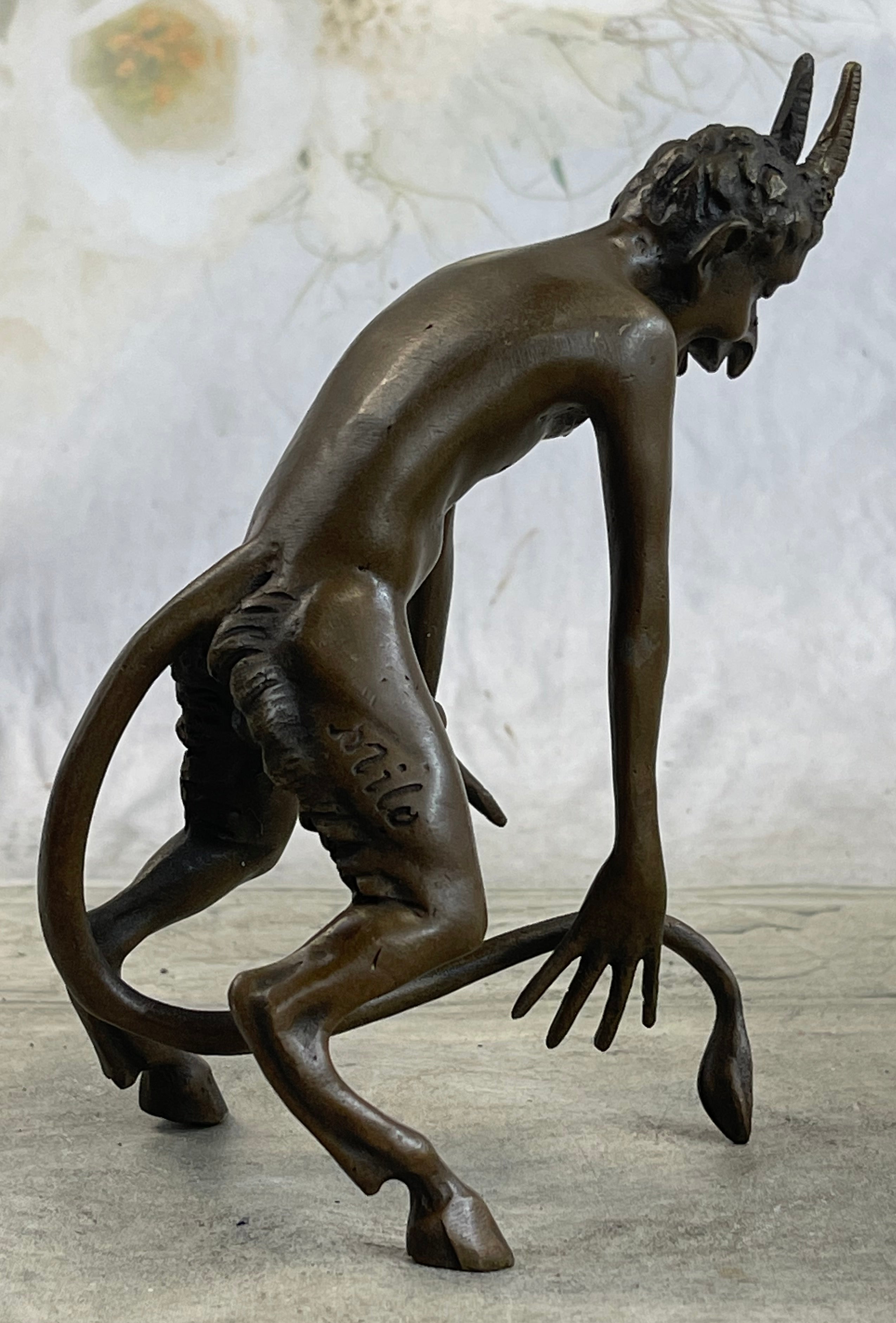 Horned Satyr Demon Devil Erect Penis Bronze 6" x 5"