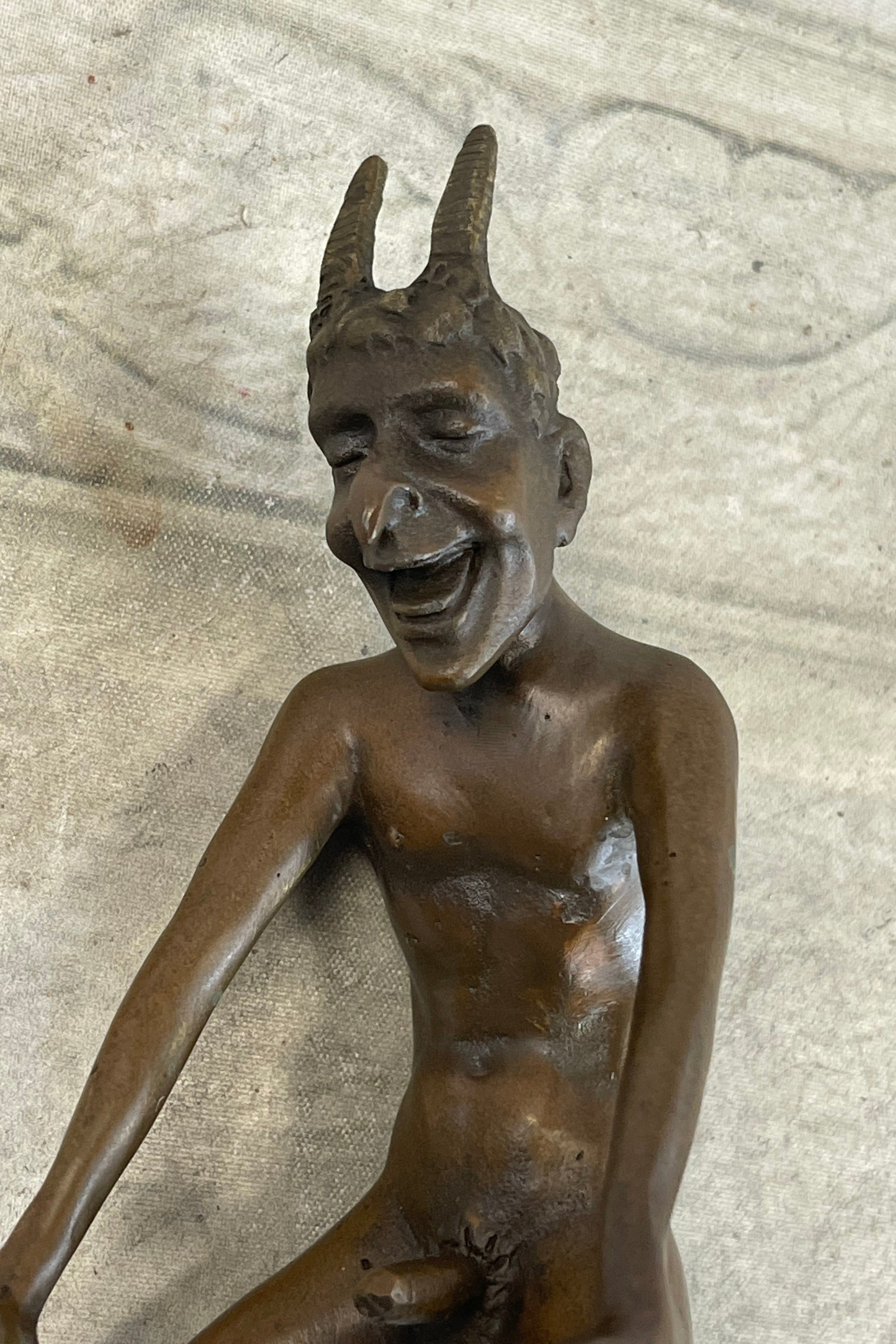 Horned Satyr Demon Devil Erect Penis Bronze 6" x 5"