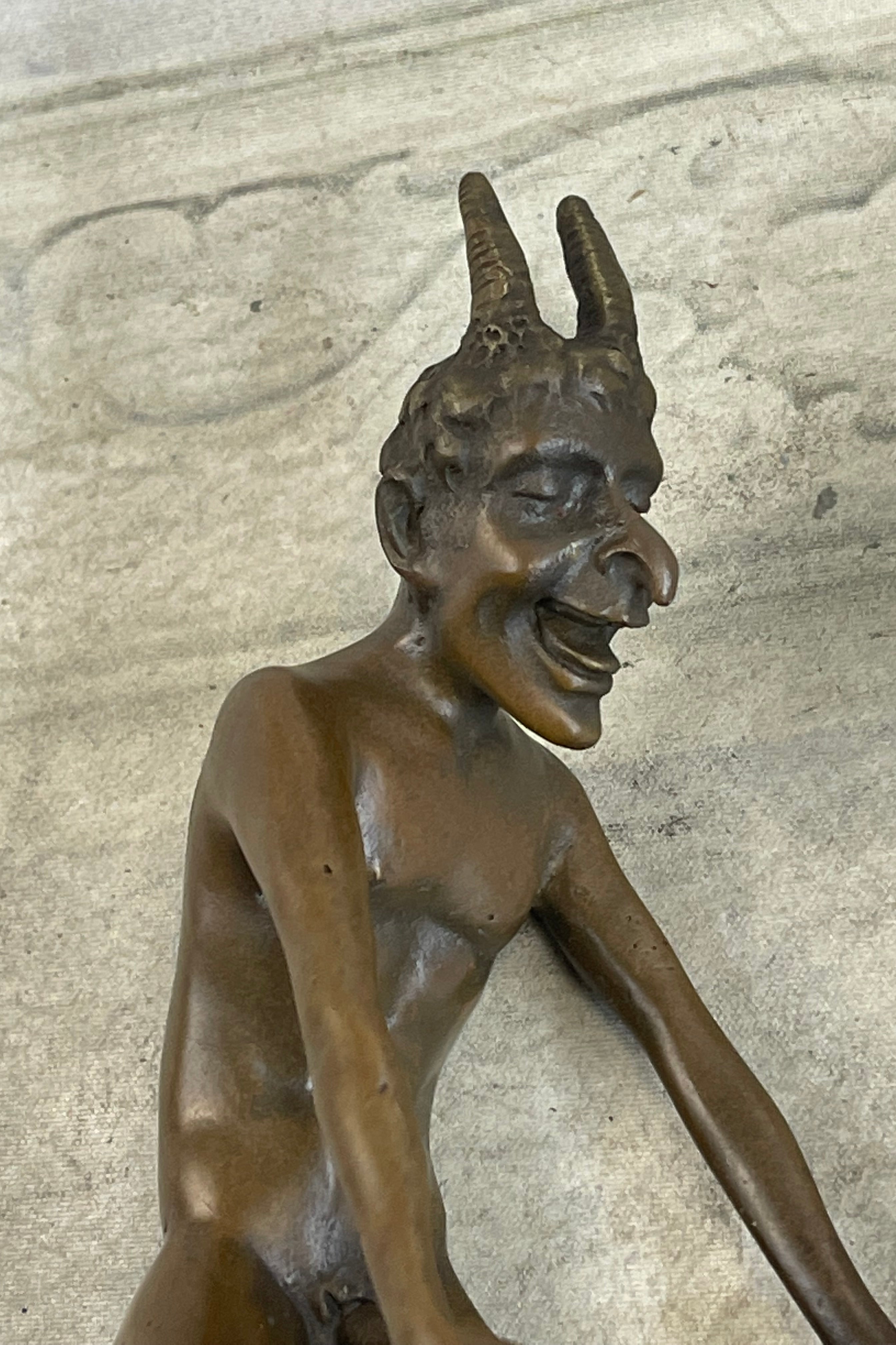 Horned Satyr Demon Devil Erect Penis Bronze 6" x 5"