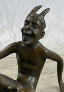Sitting Satyr Faun Demon Devil Bronze Sculpture 5" x 7"
