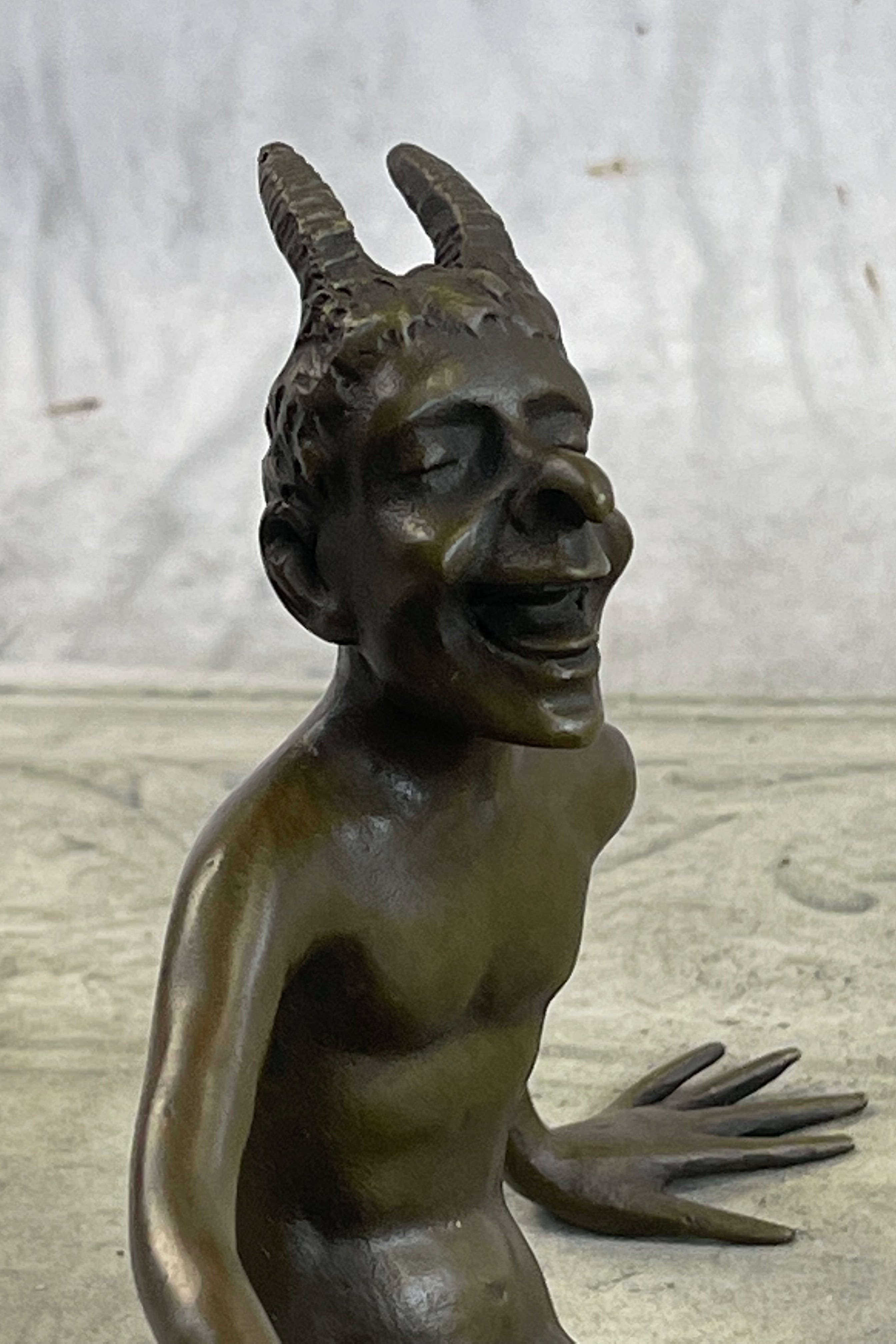 Sitting Satyr Faun Demon Devil Bronze Sculpture 5" x 7"