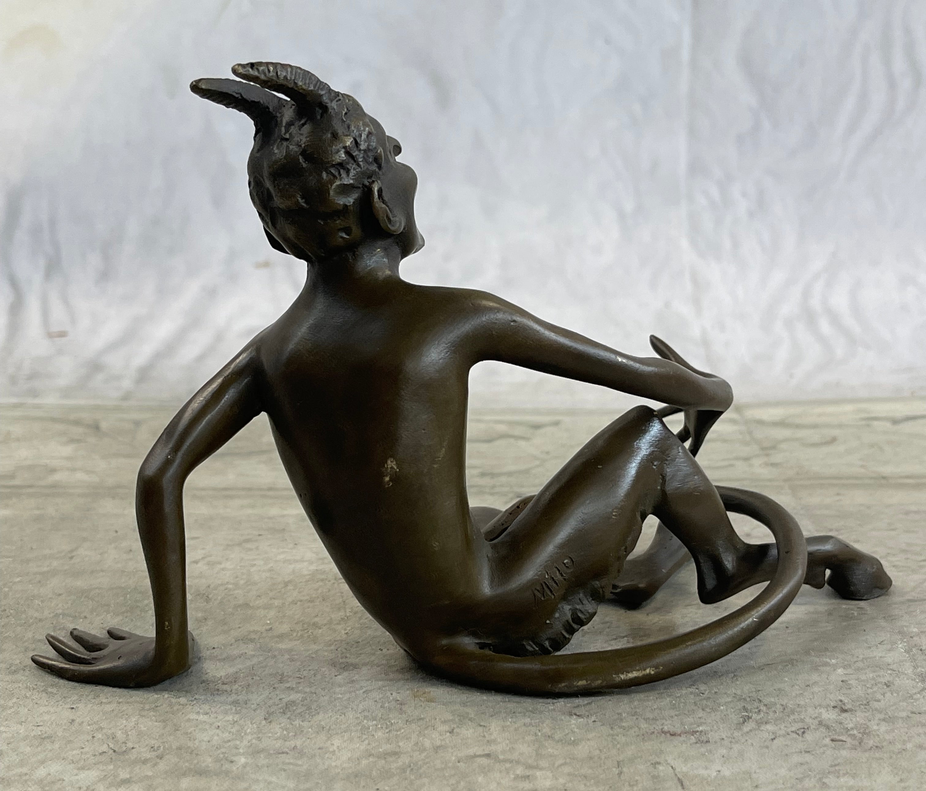 Sitting Satyr Faun Demon Devil Bronze Sculpture 5" x 7"