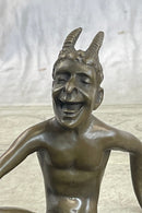Sitting Satyr Faun Demon Devil Bronze Sculpture 5" x 7"