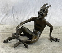 Sitting Satyr Faun Demon Devil Bronze Sculpture 5" x 7"