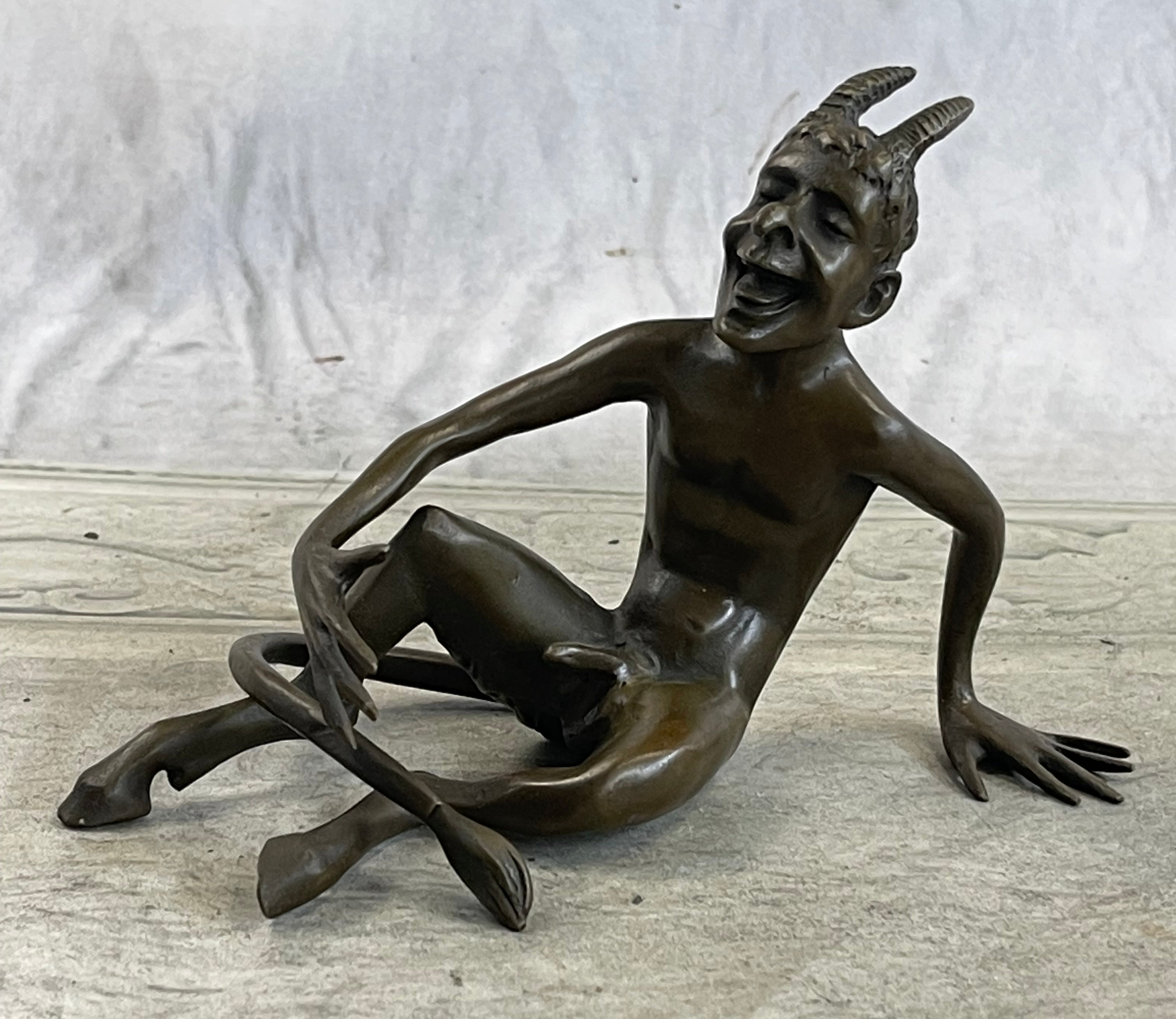 Sitting Satyr Faun Demon Devil Bronze Sculpture 5" x 7"