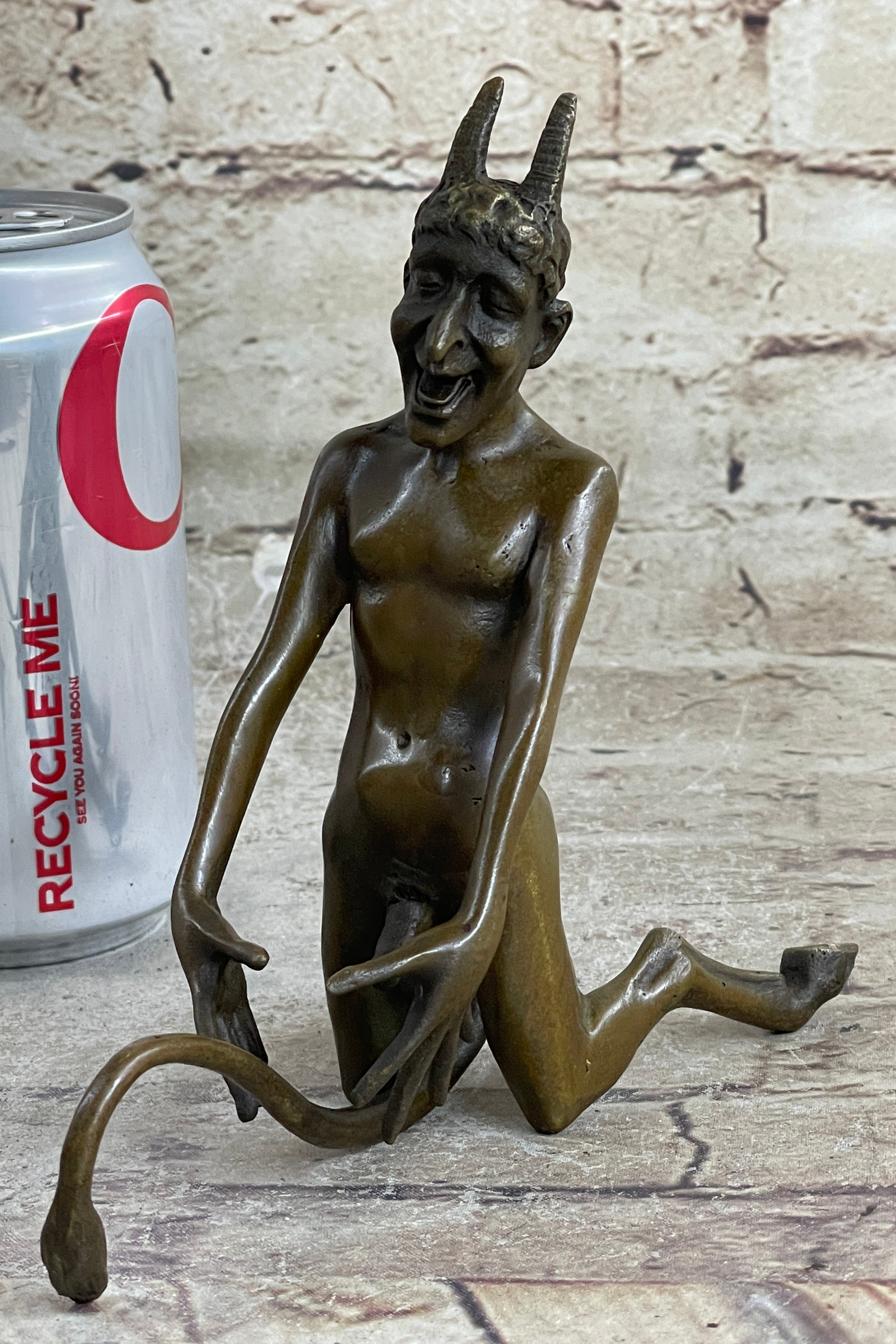 Greek Satyr Faun Demon Horny Devil Bronze Sculpture 7" x 6"
