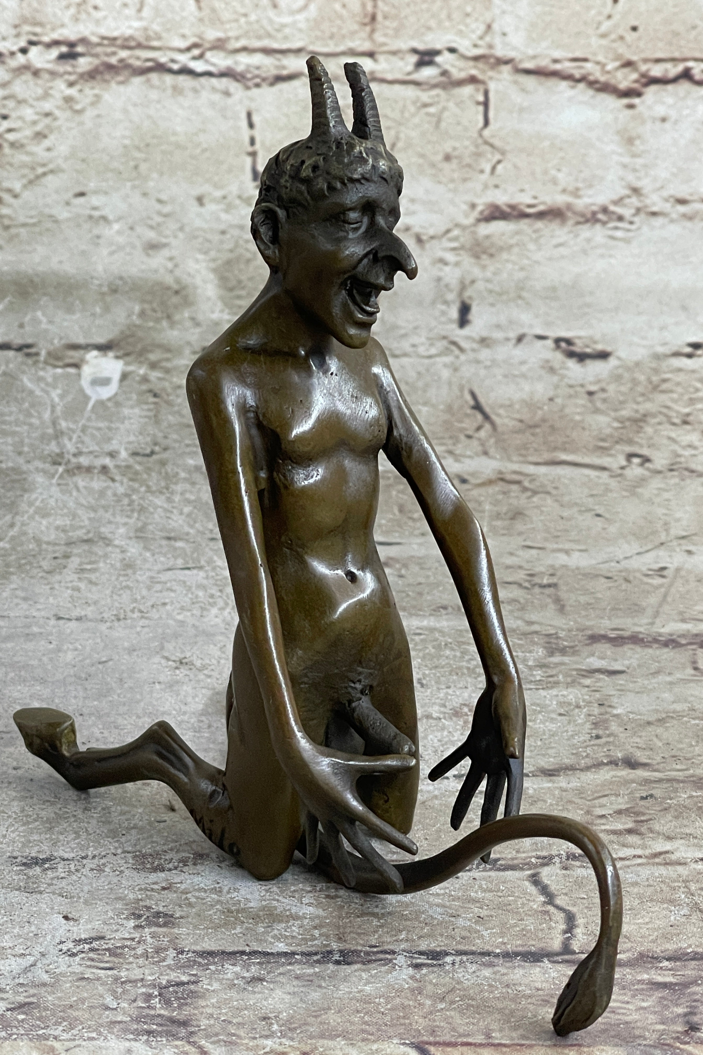 Greek Satyr Faun Demon Horny Devil Bronze Sculpture 7" x 6"