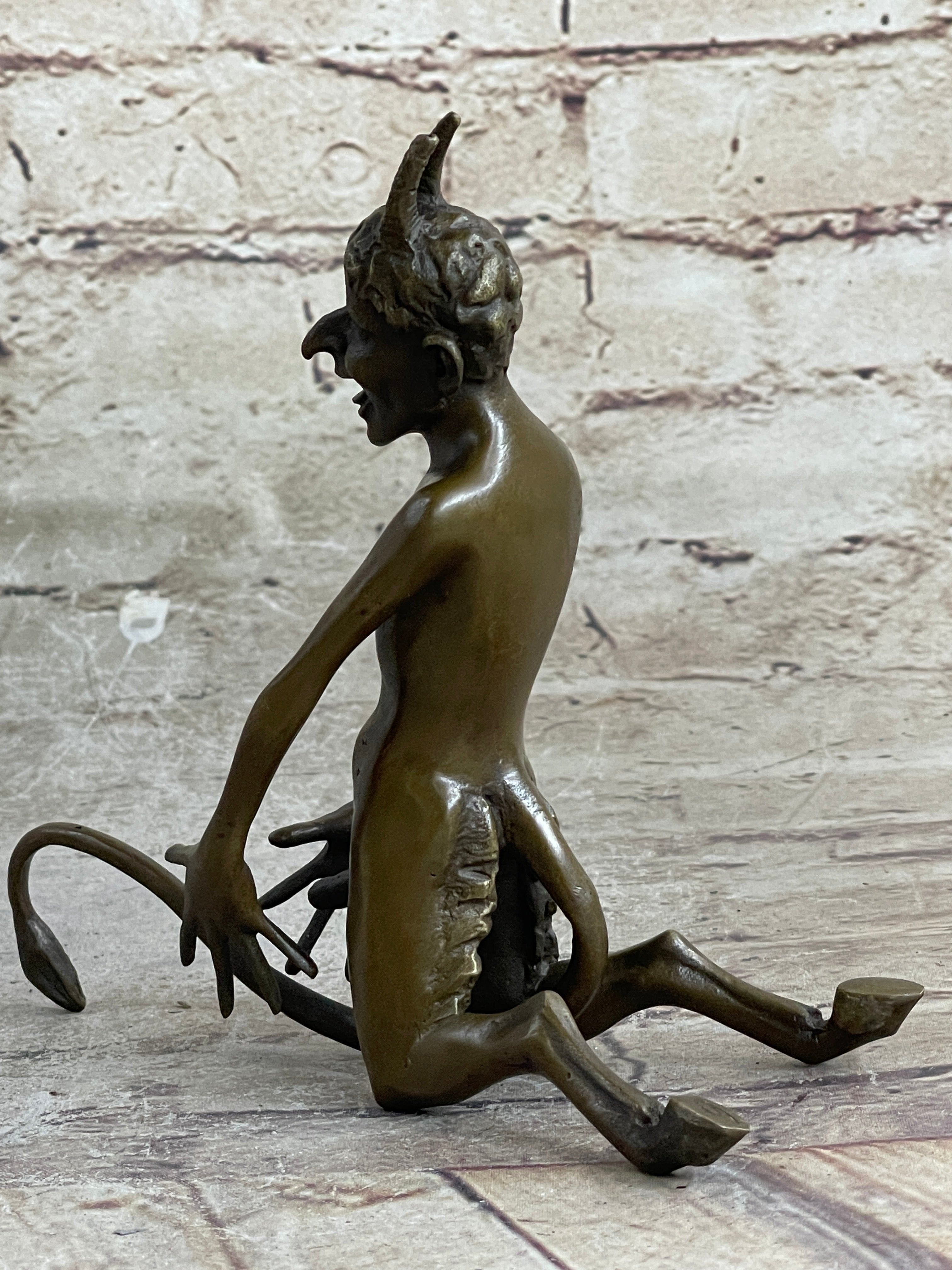 Greek Satyr Faun Demon Horny Devil Bronze Sculpture 7" x 6"