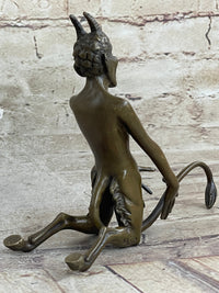 Greek Satyr Faun Demon Horny Devil Bronze Sculpture 7" x 6"