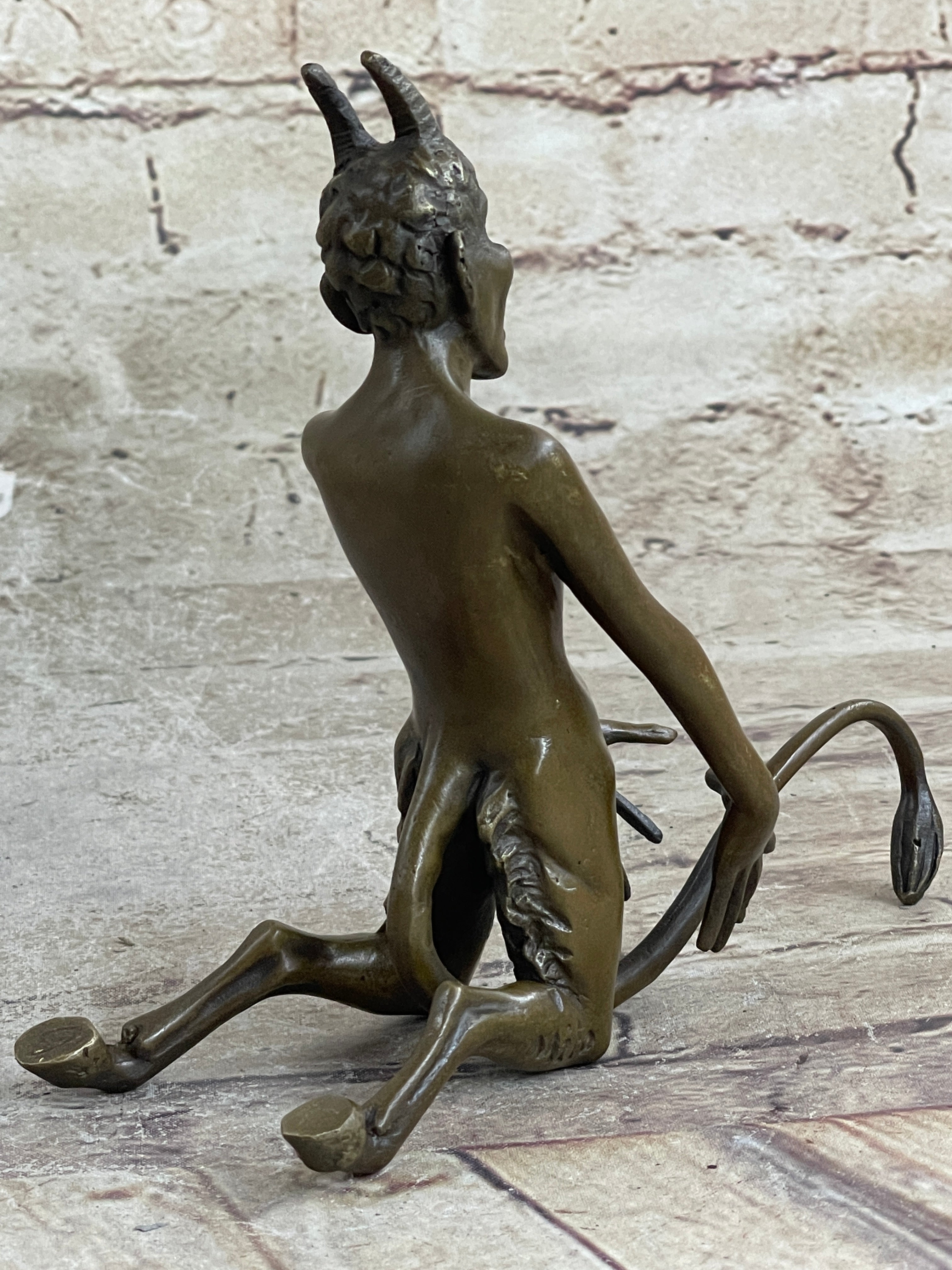 Greek Satyr Faun Demon Horny Devil Bronze Sculpture 7" x 6"