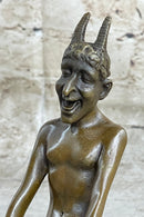 Greek Satyr Faun Demon Horny Devil Bronze Sculpture 7" x 6"