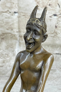 Greek Satyr Faun Demon Horny Devil Bronze Sculpture 7" x 6"