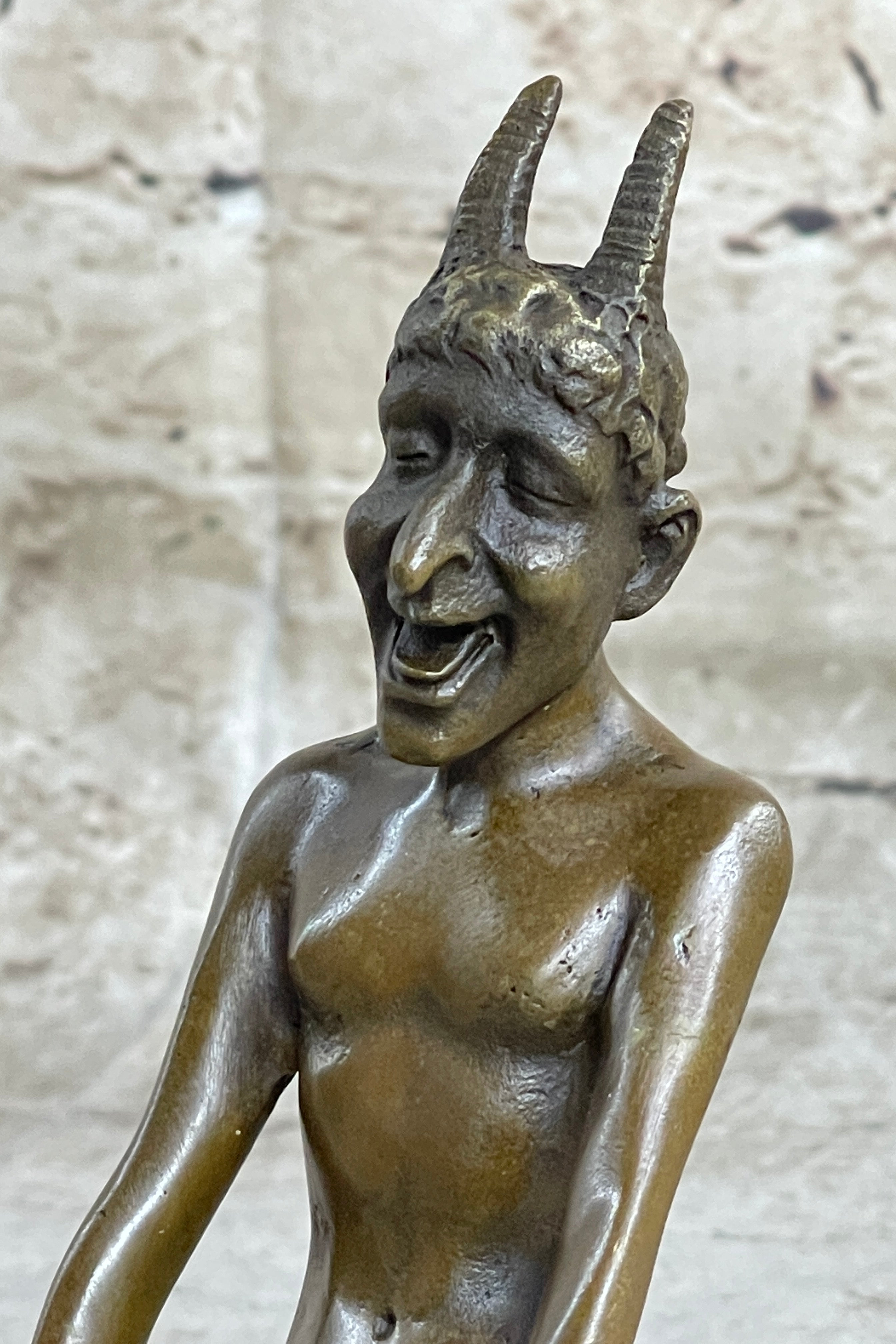Greek Satyr Faun Demon Horny Devil Bronze Sculpture 7" x 6"
