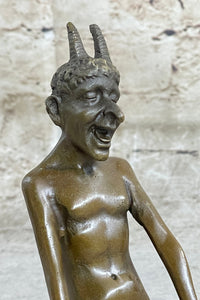 Greek Satyr Faun Demon Horny Devil Bronze Sculpture 7" x 6"