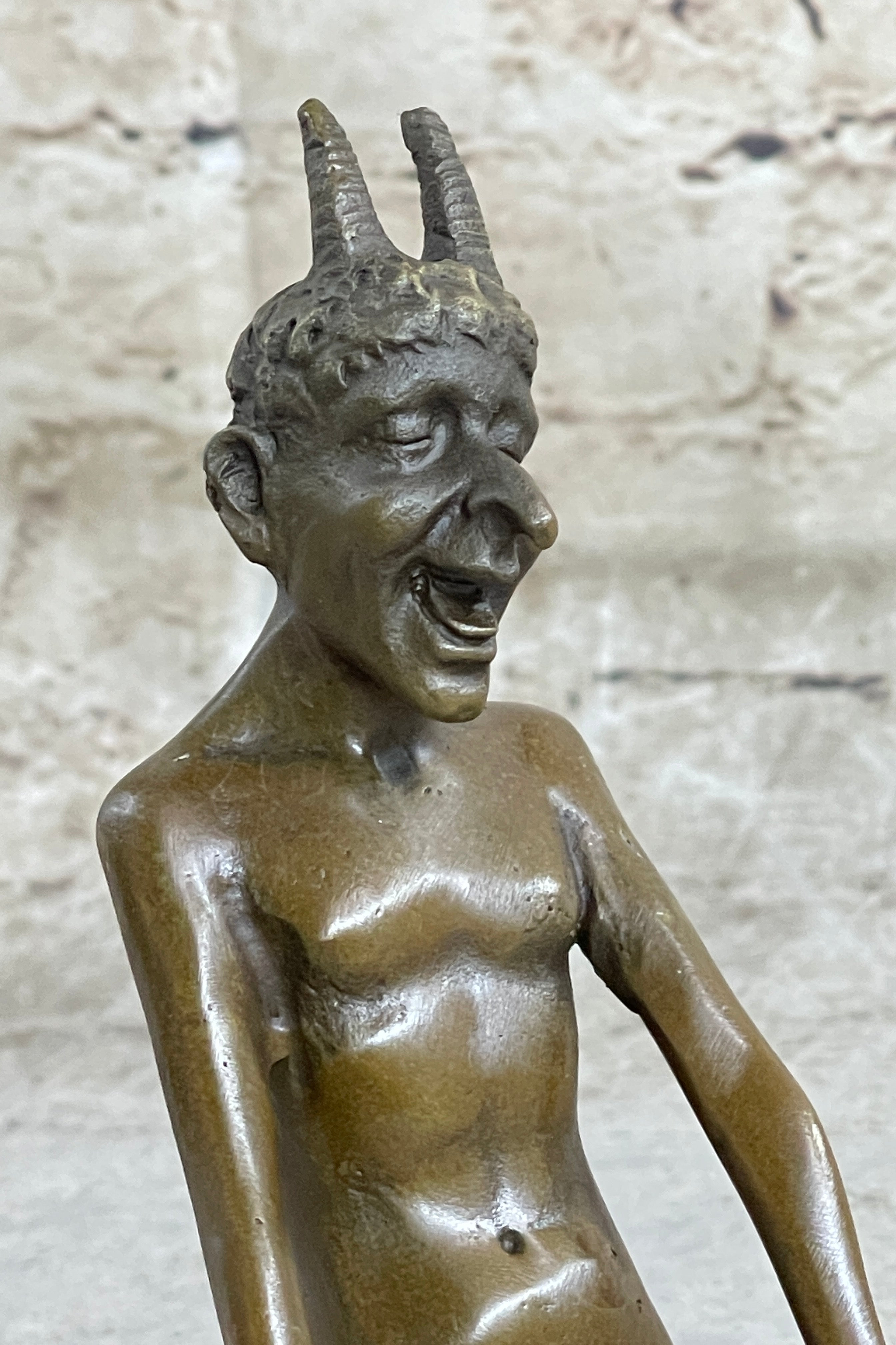Greek Satyr Faun Demon Horny Devil Bronze Sculpture 7" x 6"