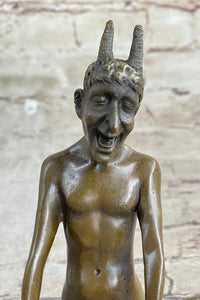 Greek Satyr Faun Demon Horny Devil Bronze Sculpture 7" x 6"